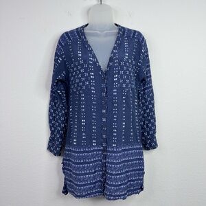 Athleta Shirt Womens XS Blue White Silk Blend Abstract Artsy Boho Hippie‎ Tunic